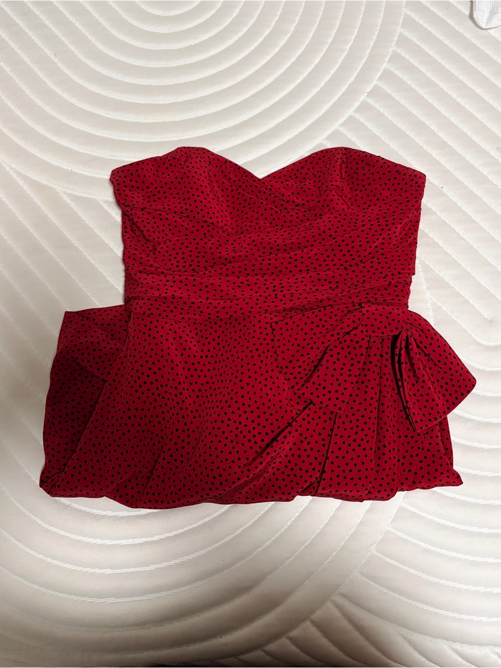 Alessandra Rich Red Strapless Polka Dot Mini Dress